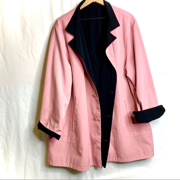 Pink and Black Reversible Rain Jacket Trench Coat - Picture 1 of 6